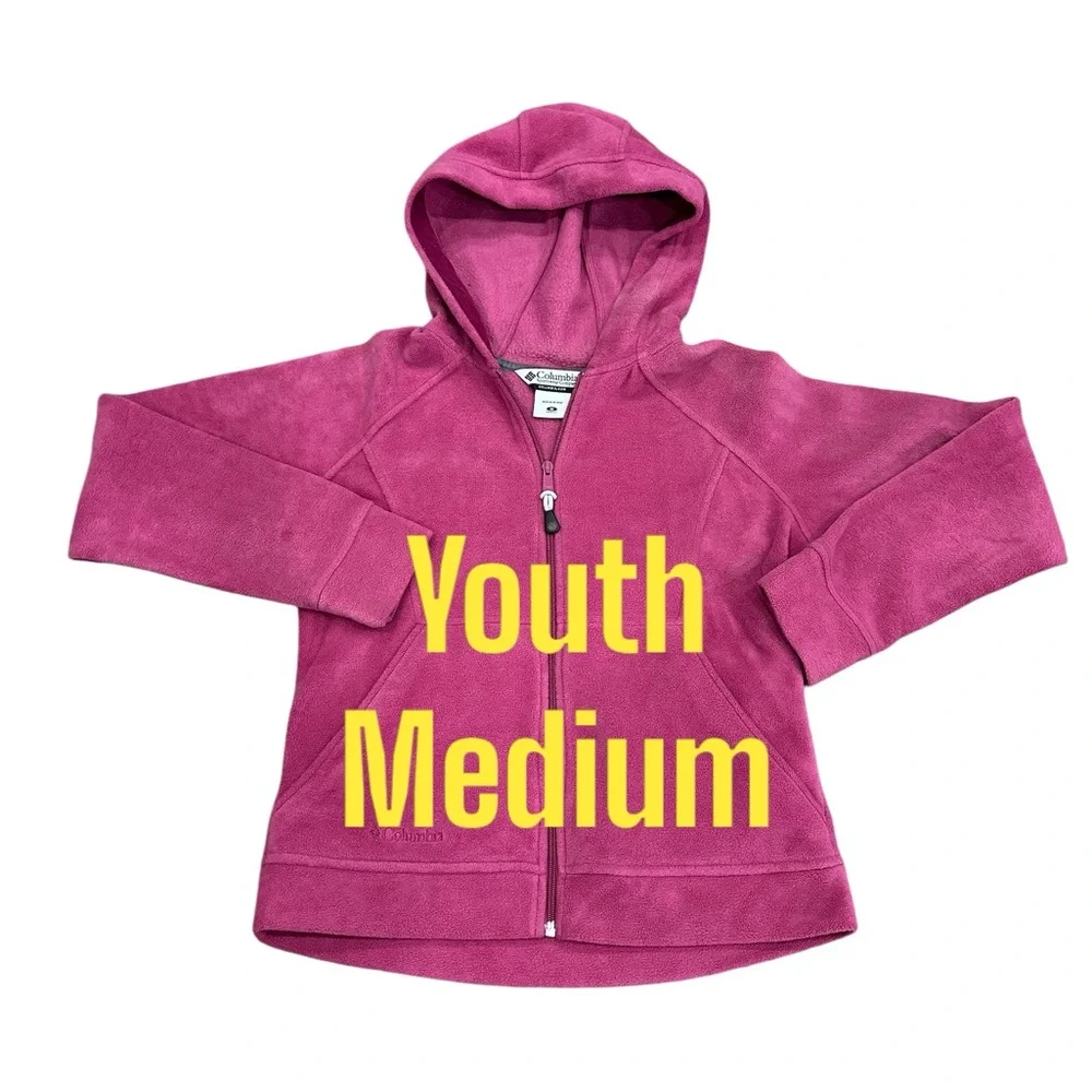 Columbia Girls Kids Youth Medium Full Zip Fleece Jacket Hoodie Kangaroo Pocket